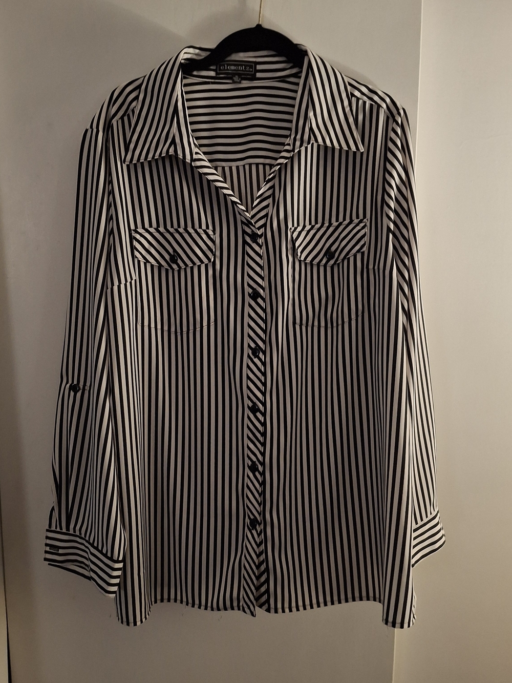 Elementz Women's Black and White Vertical Stripe Button-Up Shirt